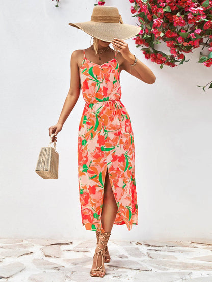 Printed Spaghetti Strap Front Slit Dress Trendsi a122c40882684d2f825686724cece079-Max
