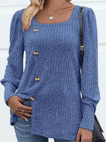 Decorative Button Square Neck Top Trendsi a12edfa4c1704f9ea1700e7236509962-Max