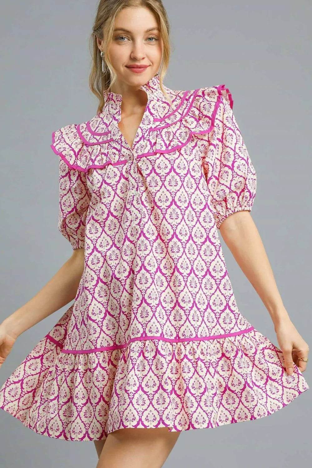 Umgee Ruffled Printed Puff Sleeve Mini Dress Red-Violet Trendsi a15ae486-0f47-4e55-9630-0e14e5cef08f-Max-Origin