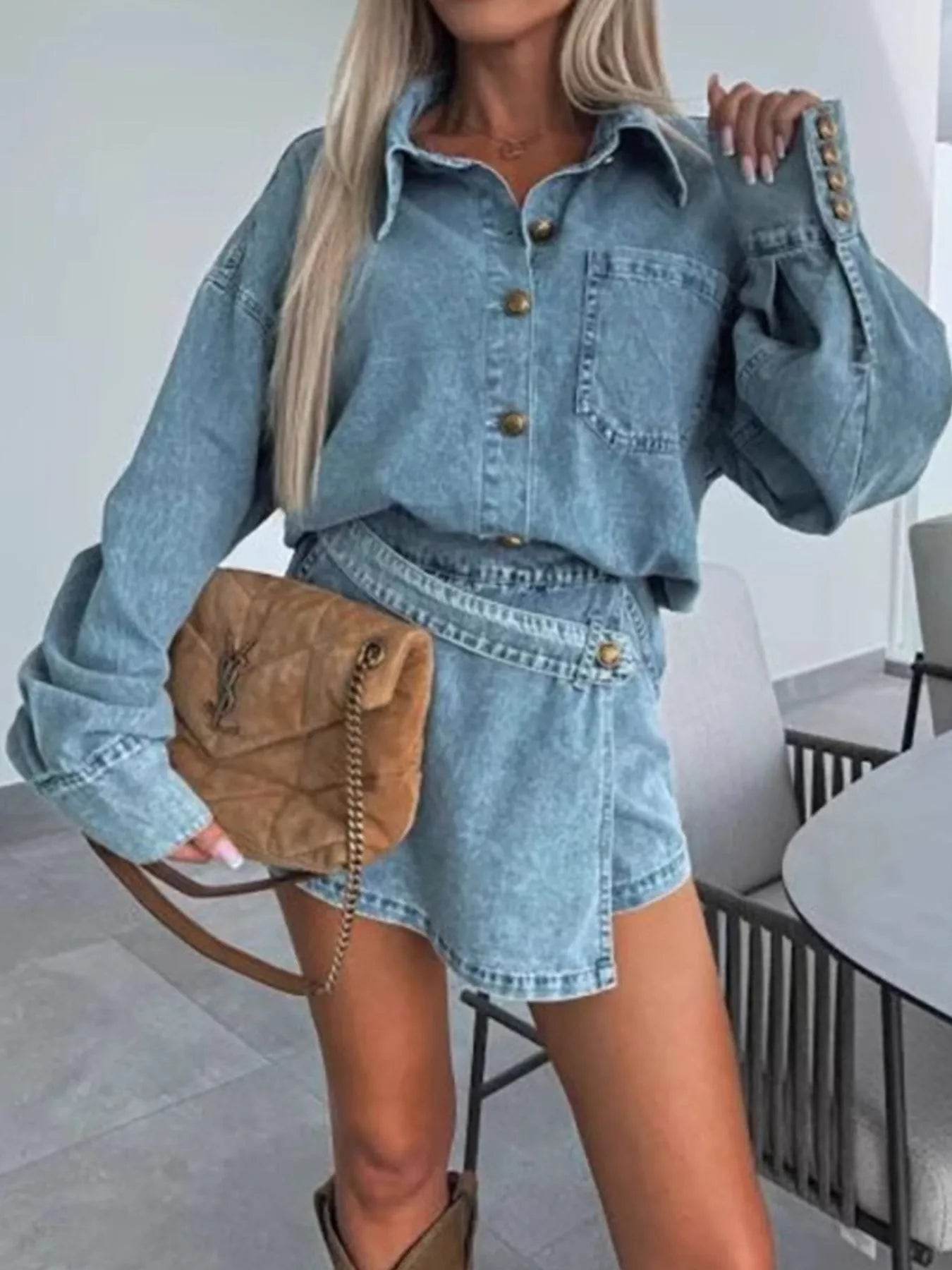 Button-Front Shirt and Mini Skirt Oversized Denim Set Trendsi a1761aa8-b7b5-4413-a5a2-d1a6472200bb-Max-Origin