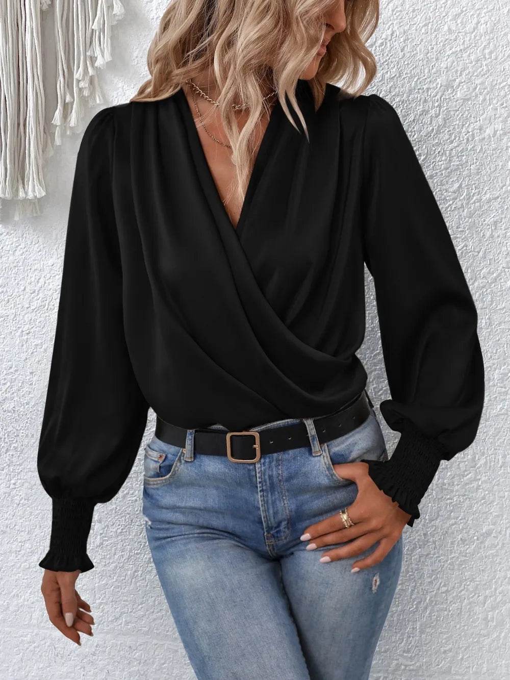Surplice Smocked Lantern Sleeve Blouse Trendsi a1d153bdbecd4392ab3cc1dd6c9f4d3d-Max