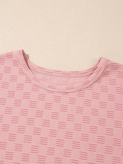 Checkered Textured Round Neck T-Shirt Trendsi a201f0aee2f34dddb8983f15b84b3fc8-Max-Origin