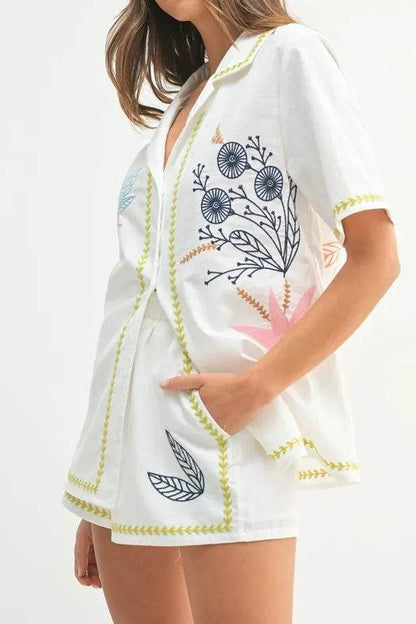 MABLE Embroidered Button Down Shirt and Shorts Set Trendsi a26c2aa1848641efbb45c7a7ff77e087-Max-Origin