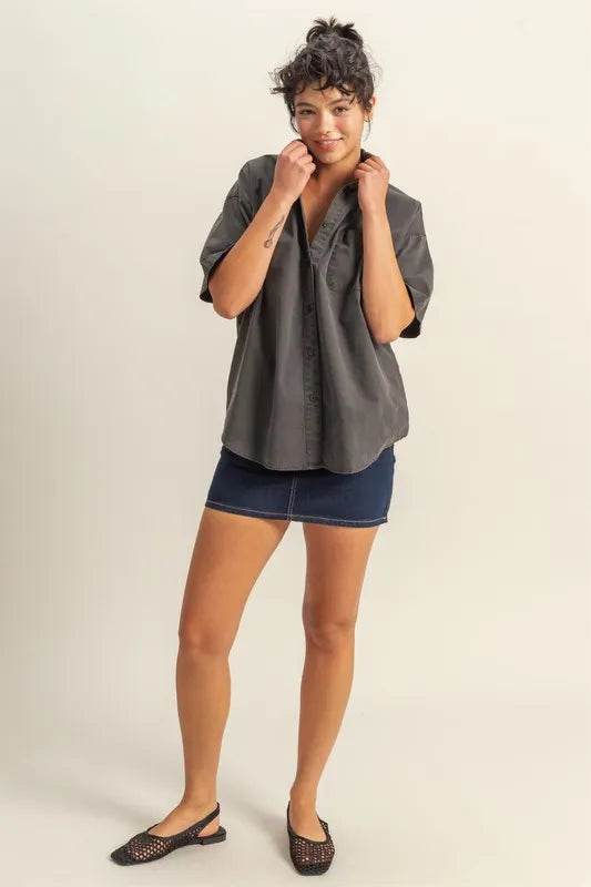 HYFVE Short Sleeve Button Down Oversized Shirt Trendsi a293594b54284732900227a7a8f8582c-Max-Origin