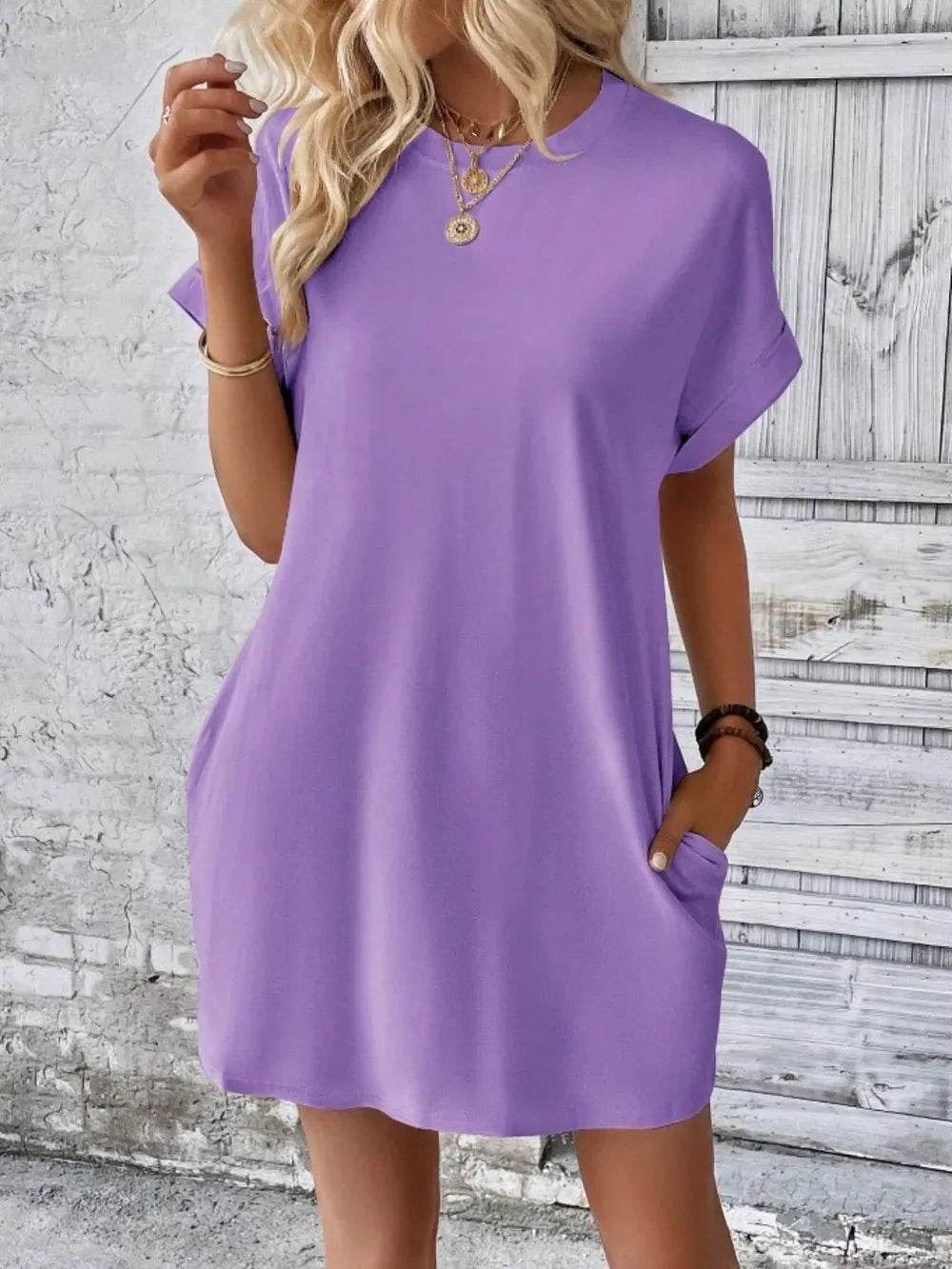 Pocketed Round Neck Short Sleeve Dress Trendsi a2abe9f9-563d-40bc-bd88-56d70fb6d4aa-Max