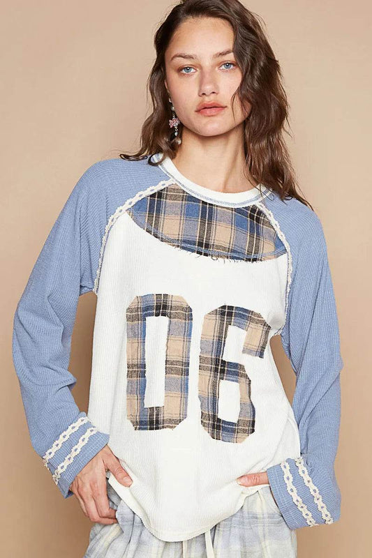 POL Plaid Number 06 Raglan Sleeve T-Shirt Light Blue Trendsi a2f37d80-7bee-4eea-af6e-87ecc0015344-Max-Origin