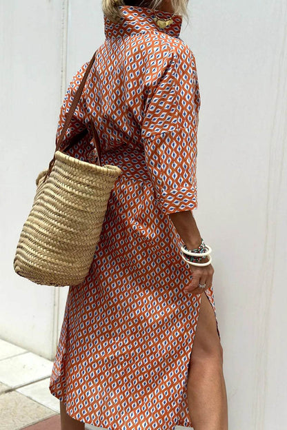 Tied Button Up Three-Quarter Sleeve Dress Trendsi a3297904-7dc3-4ad0-bf98-d8b920e1c5fc-Max