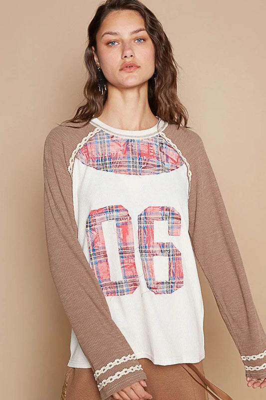 POL Plaid Number 06 Raglan Sleeve T-Shirt Trendsi a32e8a46-259c-4f29-a76b-269de2325066-Max-Origin