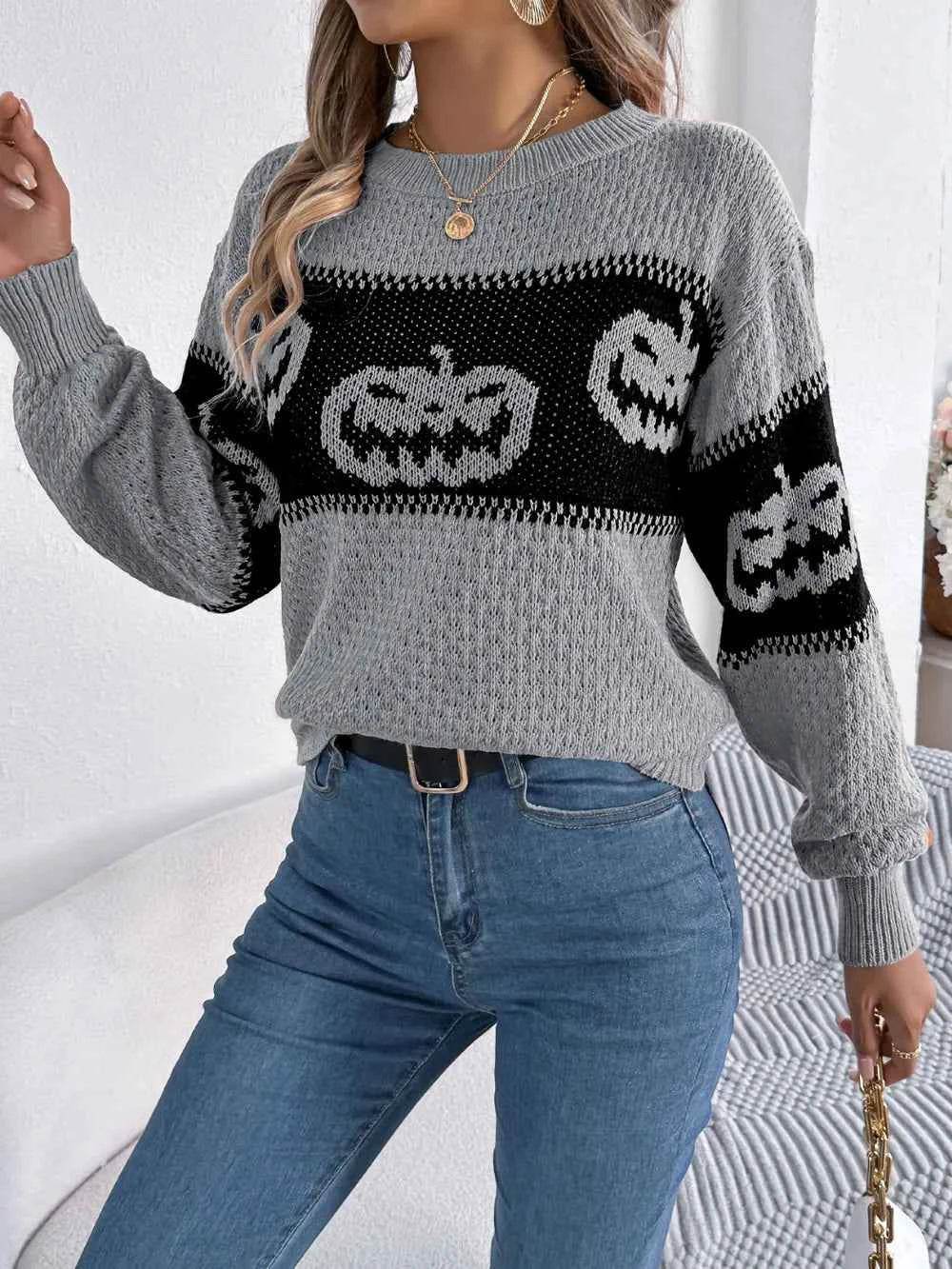 Pumpkin Round Neck Long Sleeve Sweater Trendsi a33ed7c3-fe7d-4827-a5c6-5ef5c0f1725c-Max