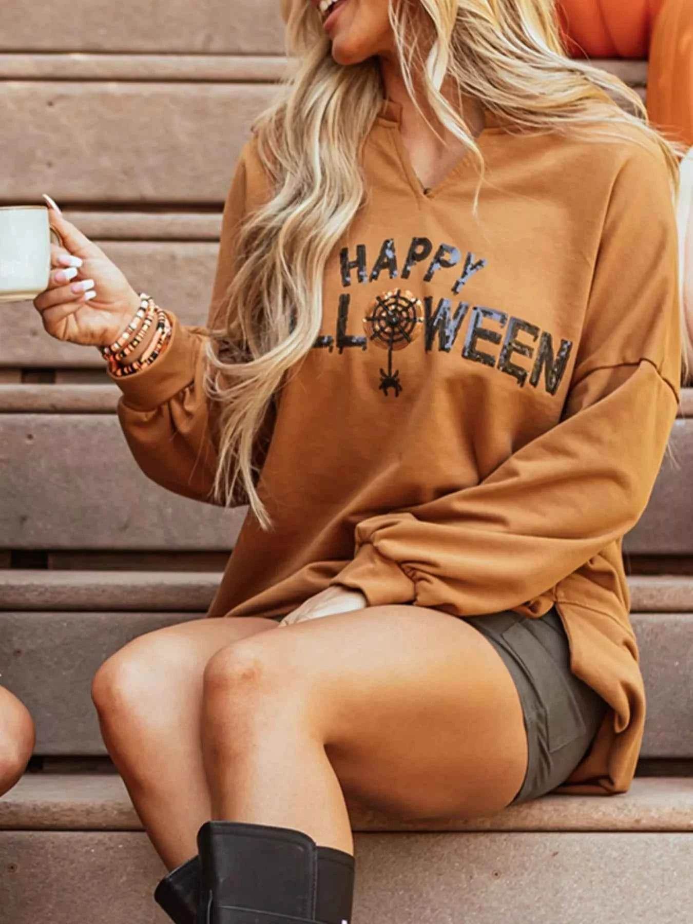 Happy Halloween Graphic Notched Long Sleeve Loose Top Trendsi a360d095-028f-40d3-b397-3e3b64c478eb-Max-Origin