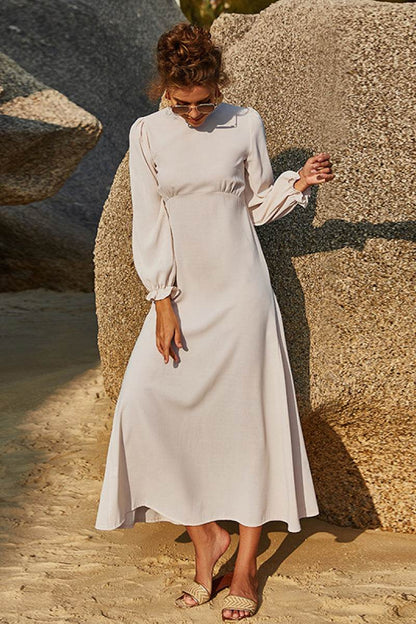 Puff Sleeve Flounce Dress Beige Trendsi a363a9262f634a2e95858709e4aa6dc5-Max