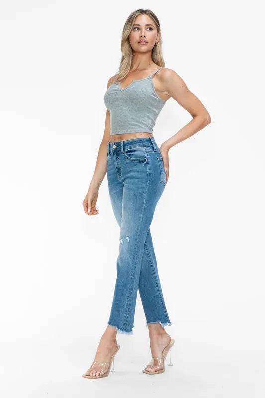 bytos Raw Hem Distressed Mid Rise Crop Jeans Trendsi a3669ad8-cc46-40a3-9ad2-bea4d81e1bec-Max
