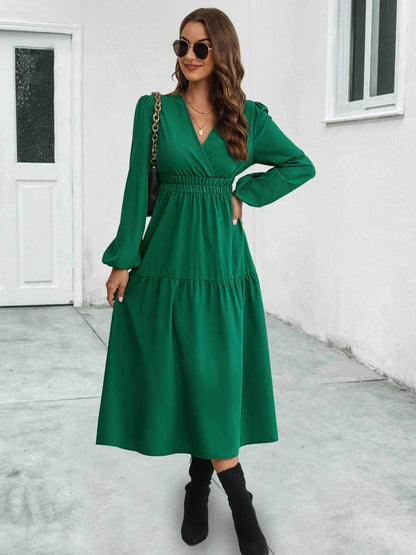 Surplice Neck Long Sleeve Midi Dress Trendsi a3e1a28025454766b0965a03e7c70163-Max