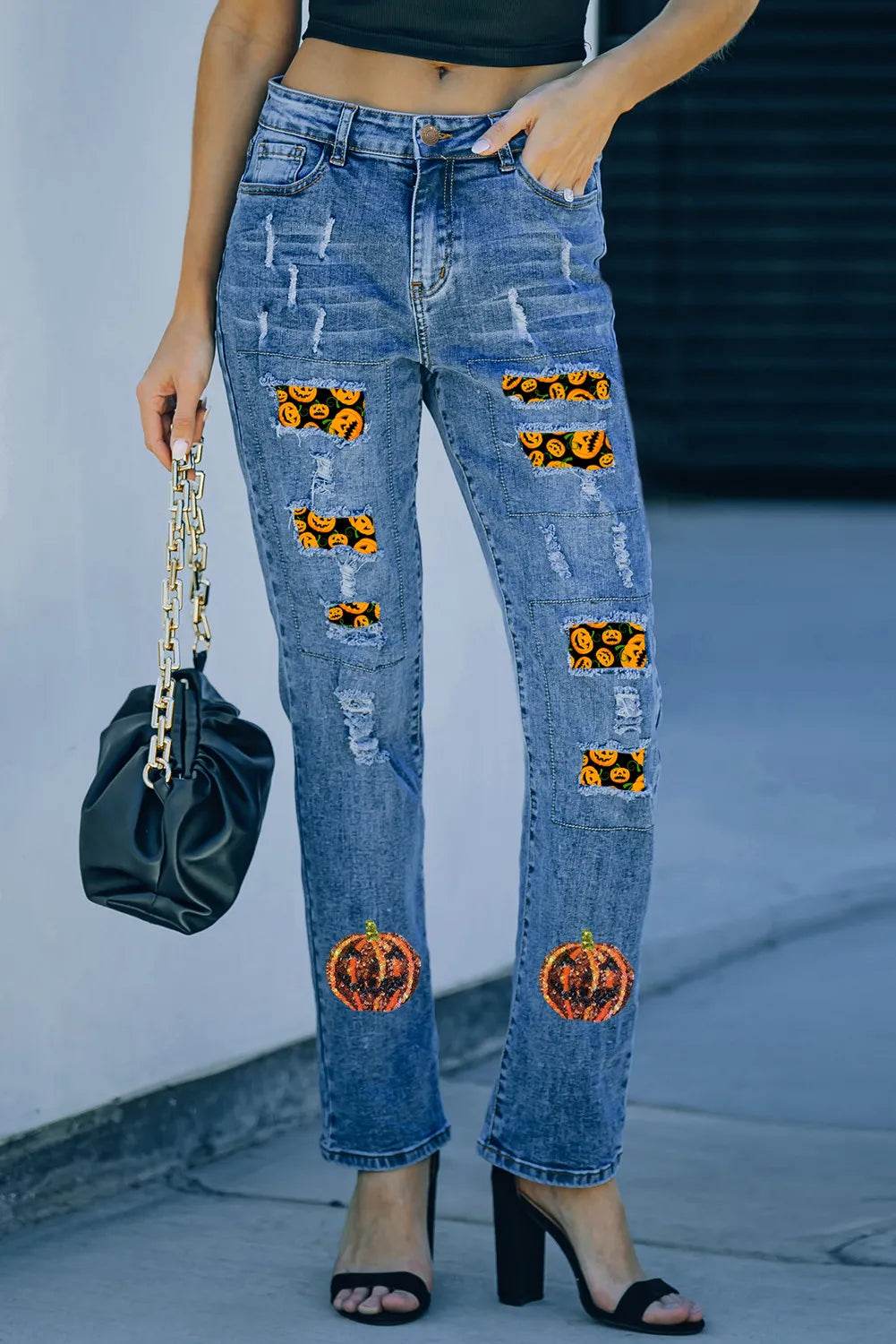 Pumpkin Distressed Straight Jeans Medium Trendsi a3f3ad40-480d-4822-8146-493a60f6a034-Max