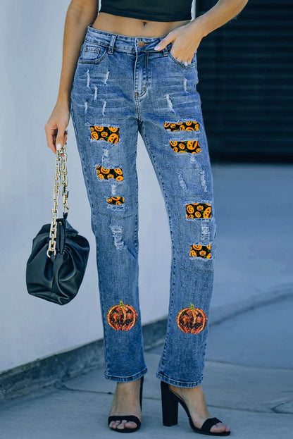 Pumpkin Distressed Straight Jeans Medium Trendsi a3f3ad40-480d-4822-8146-493a60f6a034-Max