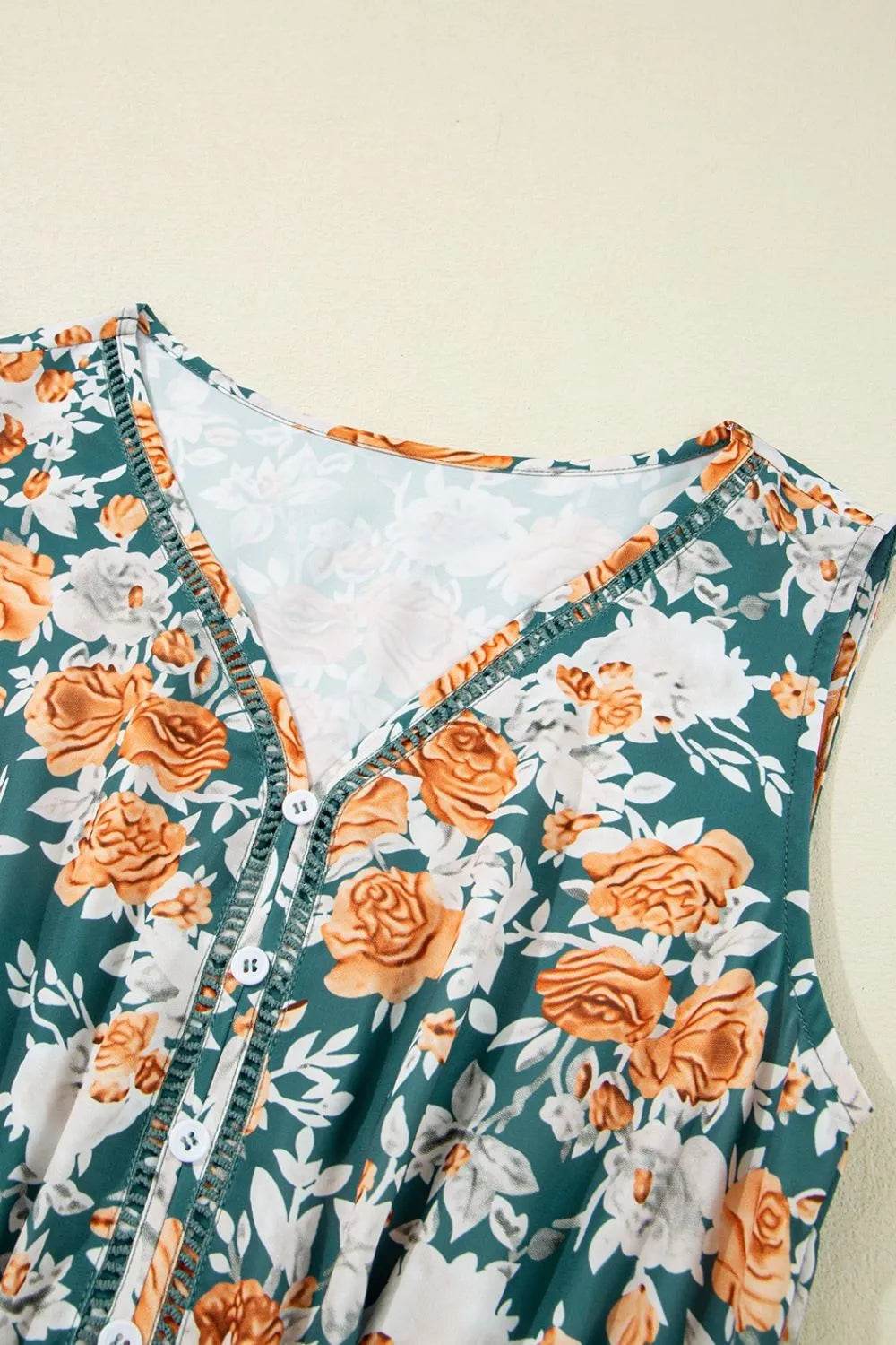 Floral Print Trimmed V Neck Tie Waist Sleeveless Dress Trendsi a44d76bd-3788-4e87-b6f3-9a5e5f5086cf-Max-Origin