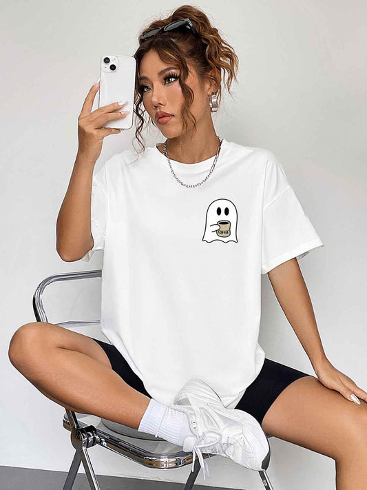 Round Neck Short Sleeve Ghost Graphic T-Shirt White Trendsi a4610c8ace744c768b796b5a0d79c8bb-Max