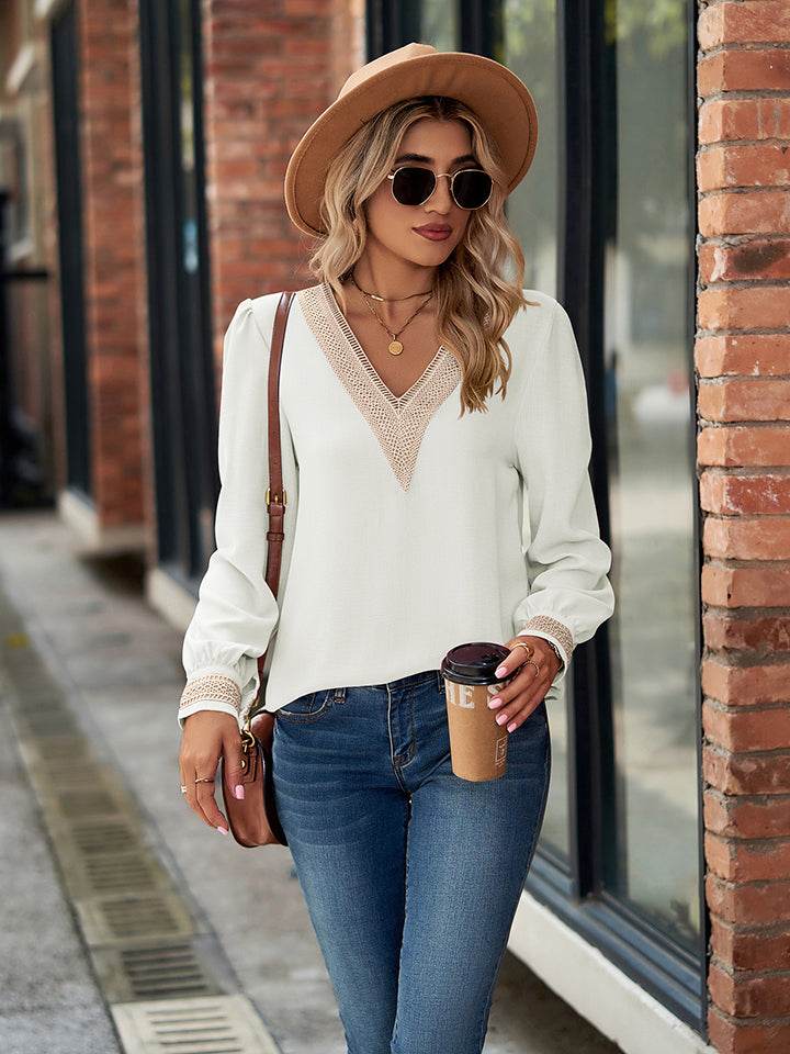 V-Neck Long Sleeve Blouse White Trendsi a461e4738509465885db32f6e251008d-Max