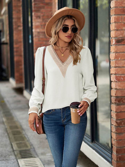 V-Neck Long Sleeve Blouse White Trendsi a461e4738509465885db32f6e251008d-Max
