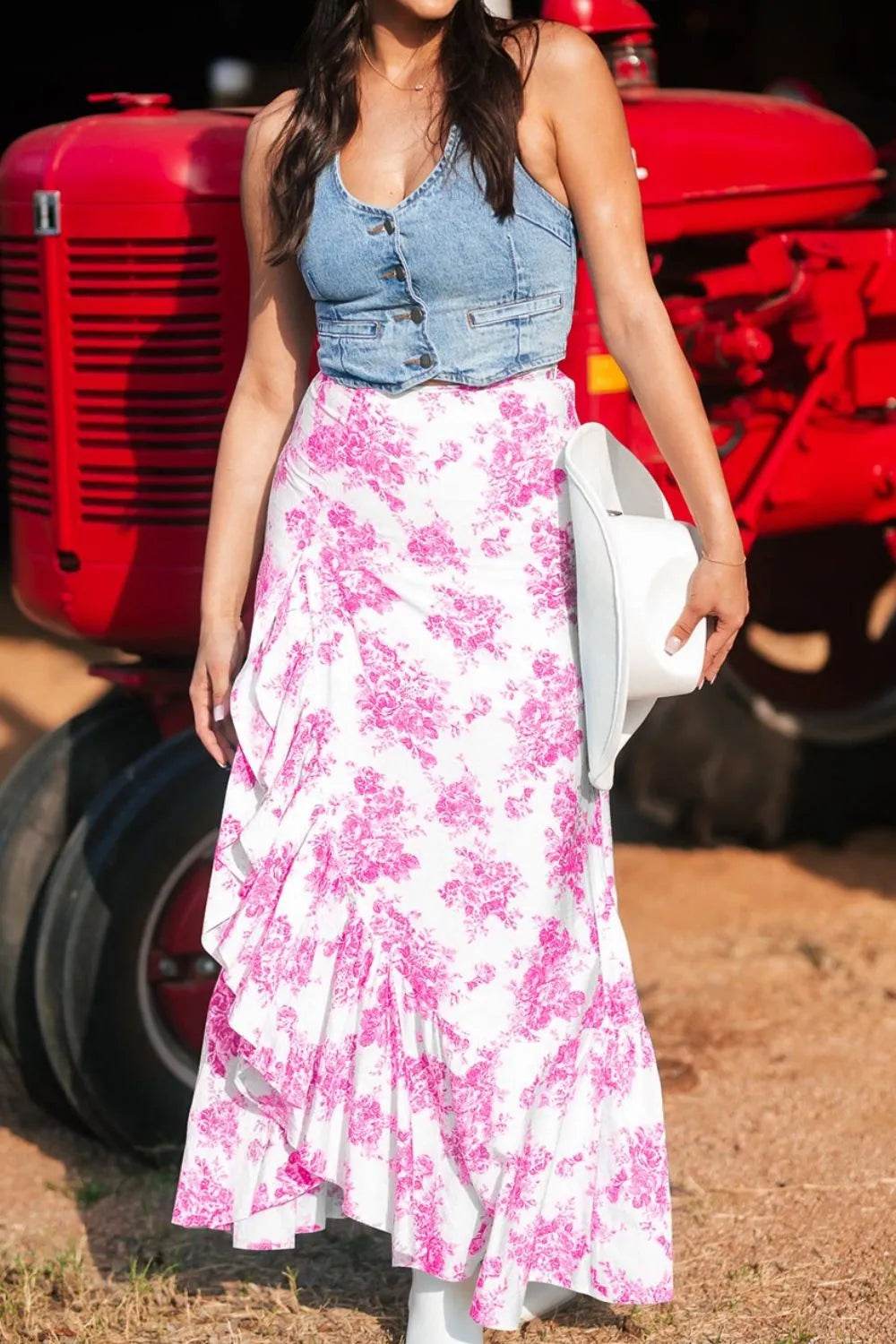 Boho Floral High Waist Ruffle Split Maxi Skirt Trendsi a4687c8f-7726-4205-9682-49fc9073289d-Max-Origin