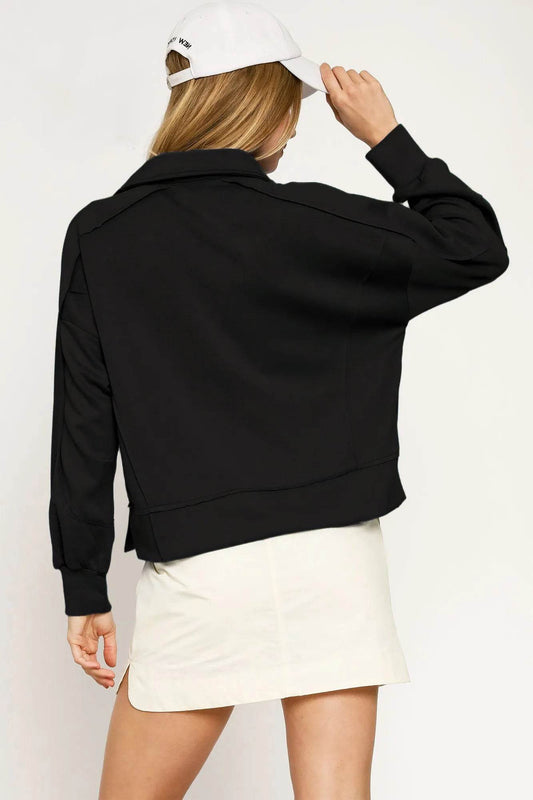 Umgee Collared Neck Long Sleeve Top with Raw Hem Detail Trendsi a4b6b0c5-e0d3-4e49-b01c-648e41906df5-Max-Origin