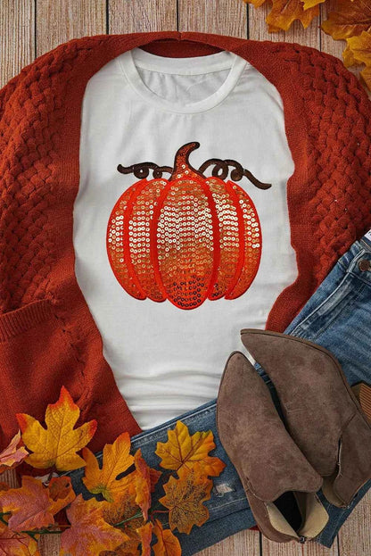 Full Size Sequin Pumpkin Round Neck Short Sleeve T-Shirt Trendsi a5094dd3-77c8-45e6-9190-cce25bcb1f8c-Max