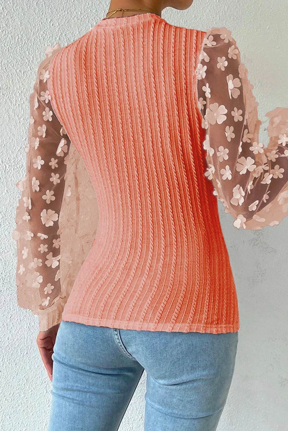 Textured Applique Long Sleeve Blouse Trendsi a511434a-e761-4122-a71f-997439e7c719-Max