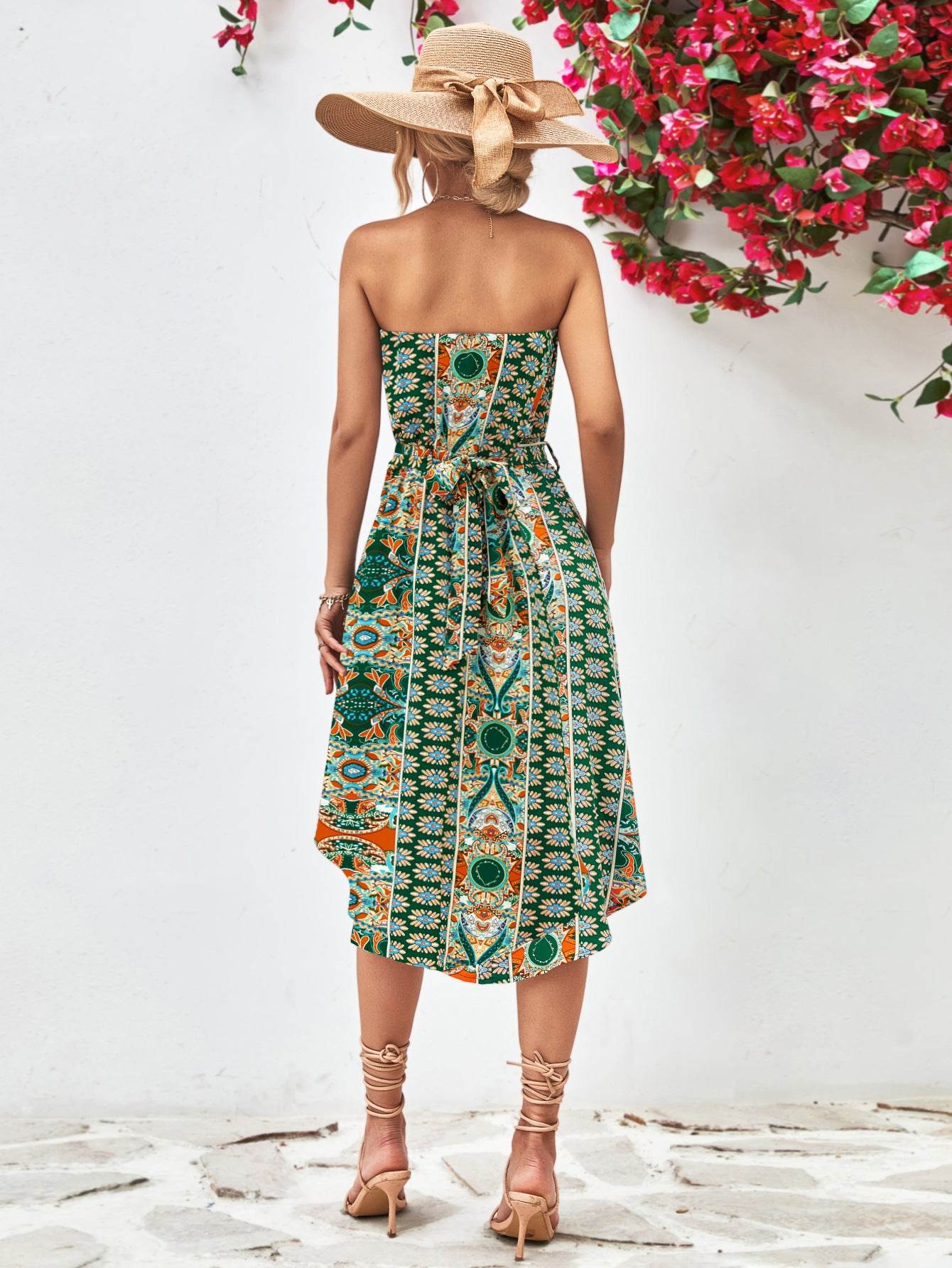 Printed Strapless Tie Belt Dress Trendsi a5217be799bf4753a4209416e77e2b13-Max