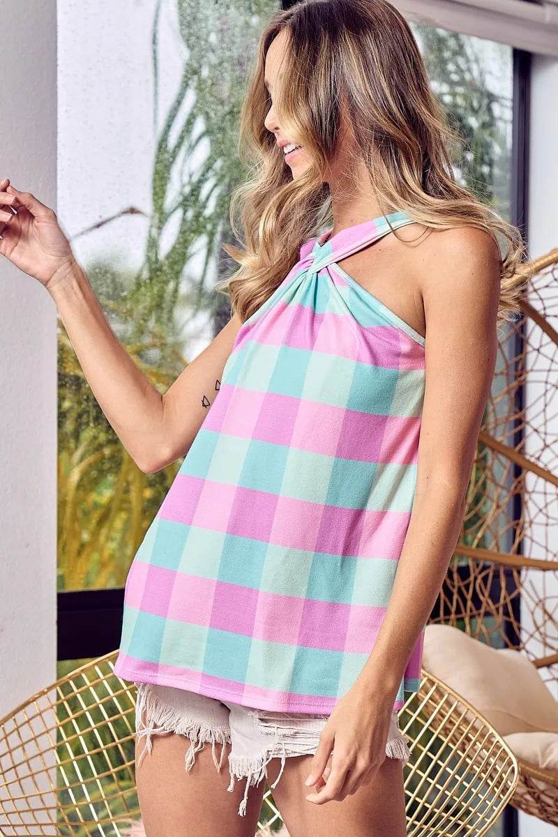 BiBi Multi Color Plaid Brushed Neck Tank Trendsi a53a52605fe64c3aada42c0c00367c1f-Max-Origin