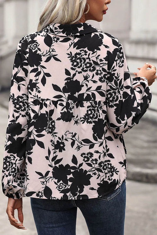 Perfee Printed Tie Neck Balloon Sleeve Blouse Trendsi a55e2cdb73c54f74925428644850948f-Max
