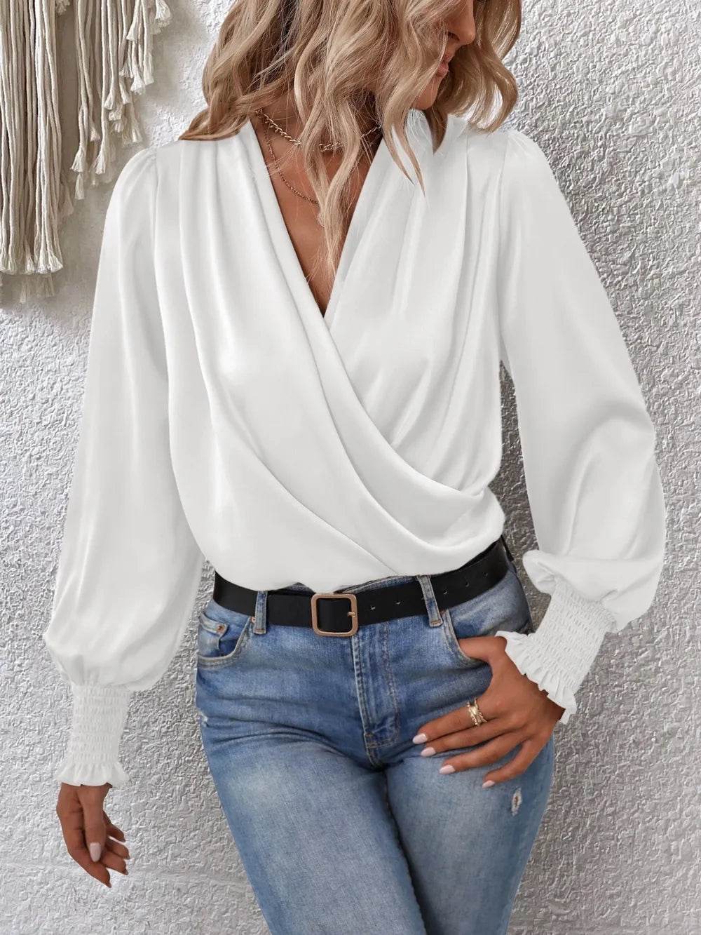 Surplice Smocked Lantern Sleeve Blouse Trendsi a577cd9ead4d49c48bcaea33289493c2-Max