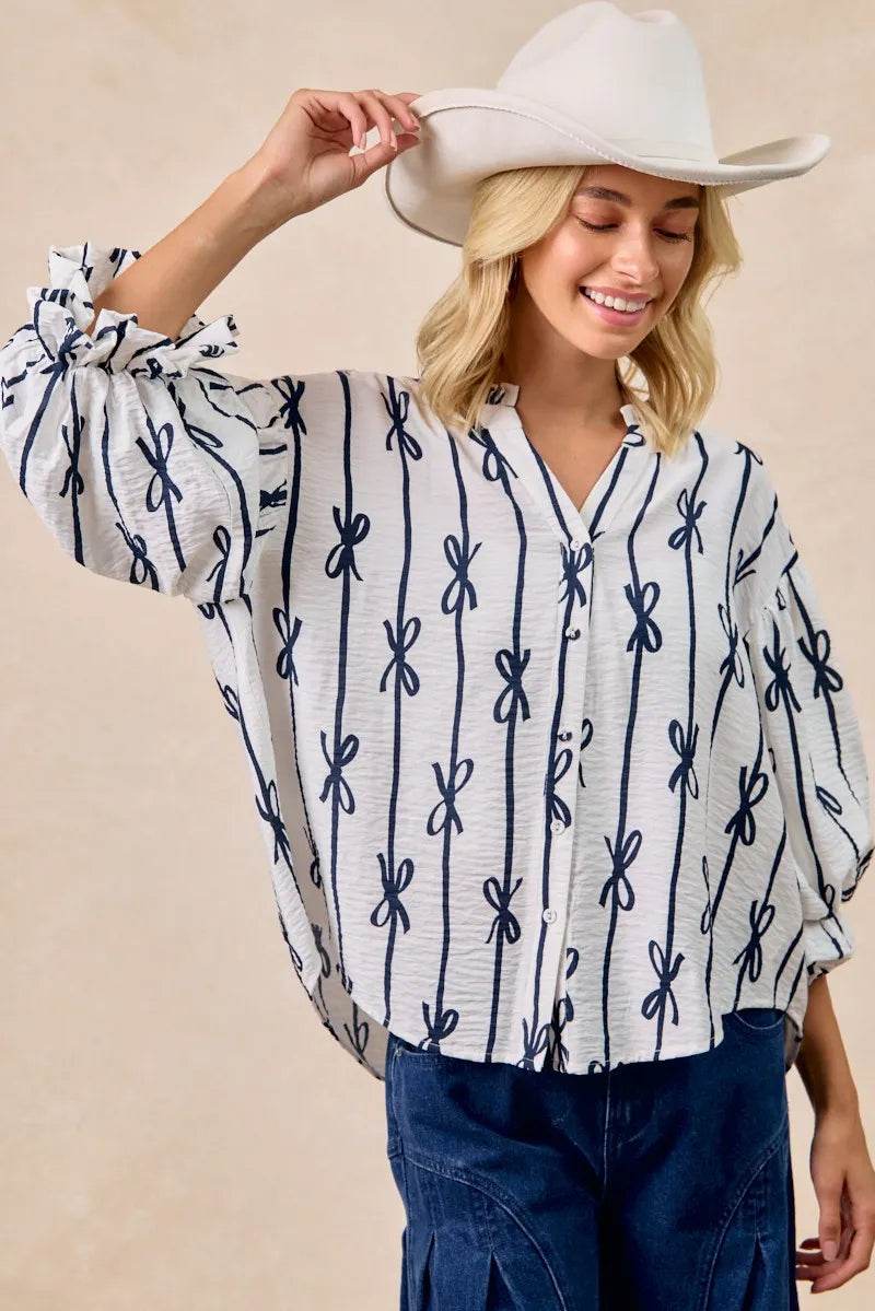 BiBi Bow Ribbon Printed Woven Bubble Sleeves Top Trendsi a58de17e7fe84060aad890e34aaae92a-Max-Origin