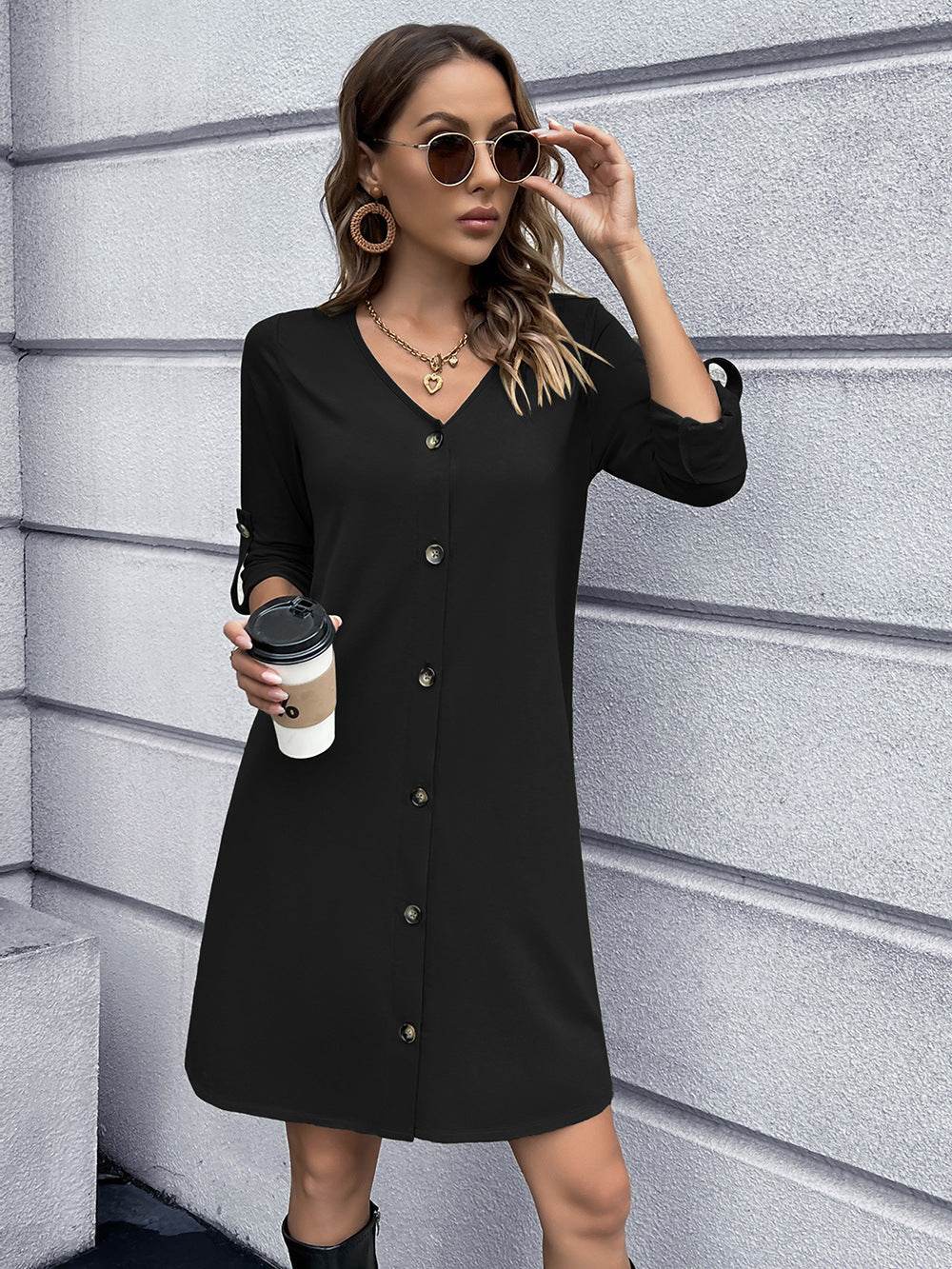 Ivy Lane Button Down V-Neck Mini Dress Trendsi a5c91b150e6a45e5b77d97ec8ad5d09f-Max