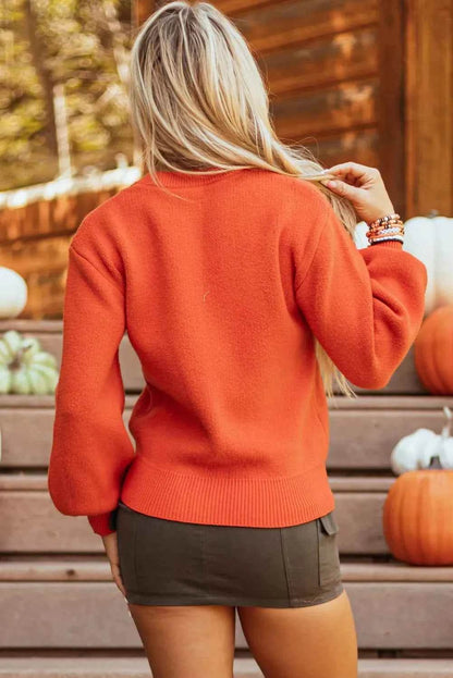 Pumpkin Pattern Round Neck Sweater Trendsi a5cfde6b-f2b2-4f0a-84f7-6e5578262435-Max