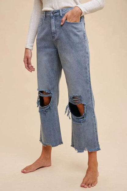 Annie Wear Distressed Raw Hem Jeans Trendsi a5e062b8-b518-4fe4-aa38-e3cbdd492ac7-Max