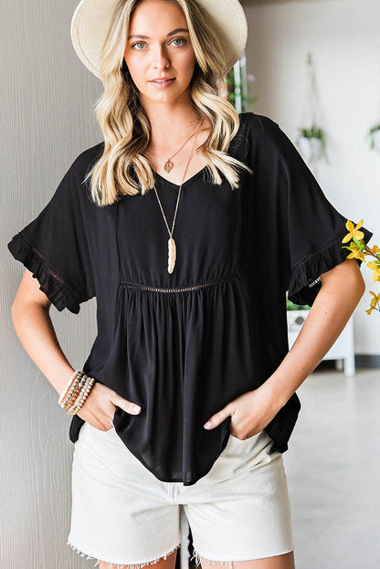 V-Neck Flounce Sleeve Babydoll Blouse Black Trendsi a5e986cd2e1d4396959e89486c94f0e7-Max