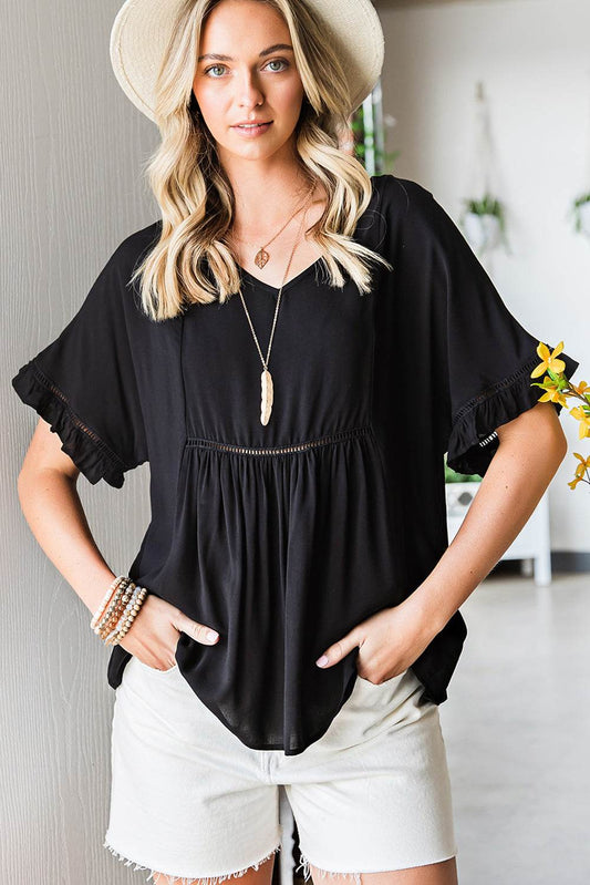 V-Neck Flounce Sleeve Babydoll Blouse Black Trendsi a5e986cd2e1d4396959e89486c94f0e7-Max