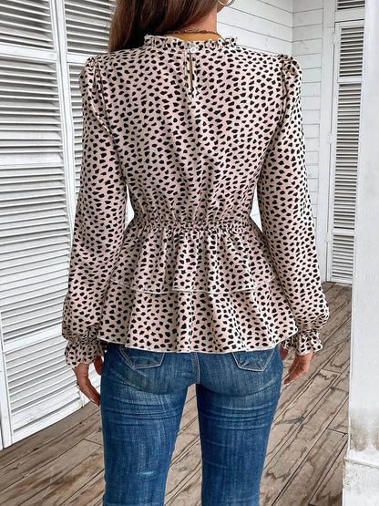 Perfee Printed Round Neck Smocked Flounce Sleeve T-Shirt Trendsi a5edde7b2033419fa3074f1b0ac757f4-Max