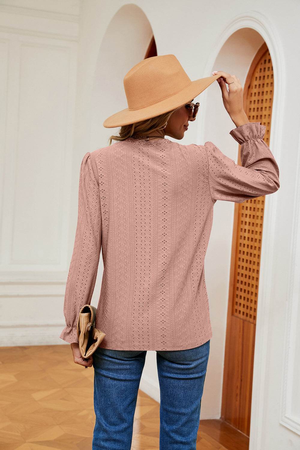 V-Neck Flounce Sleeve Blouse Trendsi a5fcf2d40bed4c1c96db0d2e6c6d4289-Max