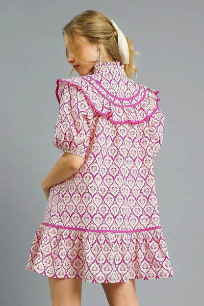 Umgee Ruffled Printed Puff Sleeve Mini Dress Trendsi a5fe633e-086e-49c2-84da-5dee2220324d-Max-Origin
