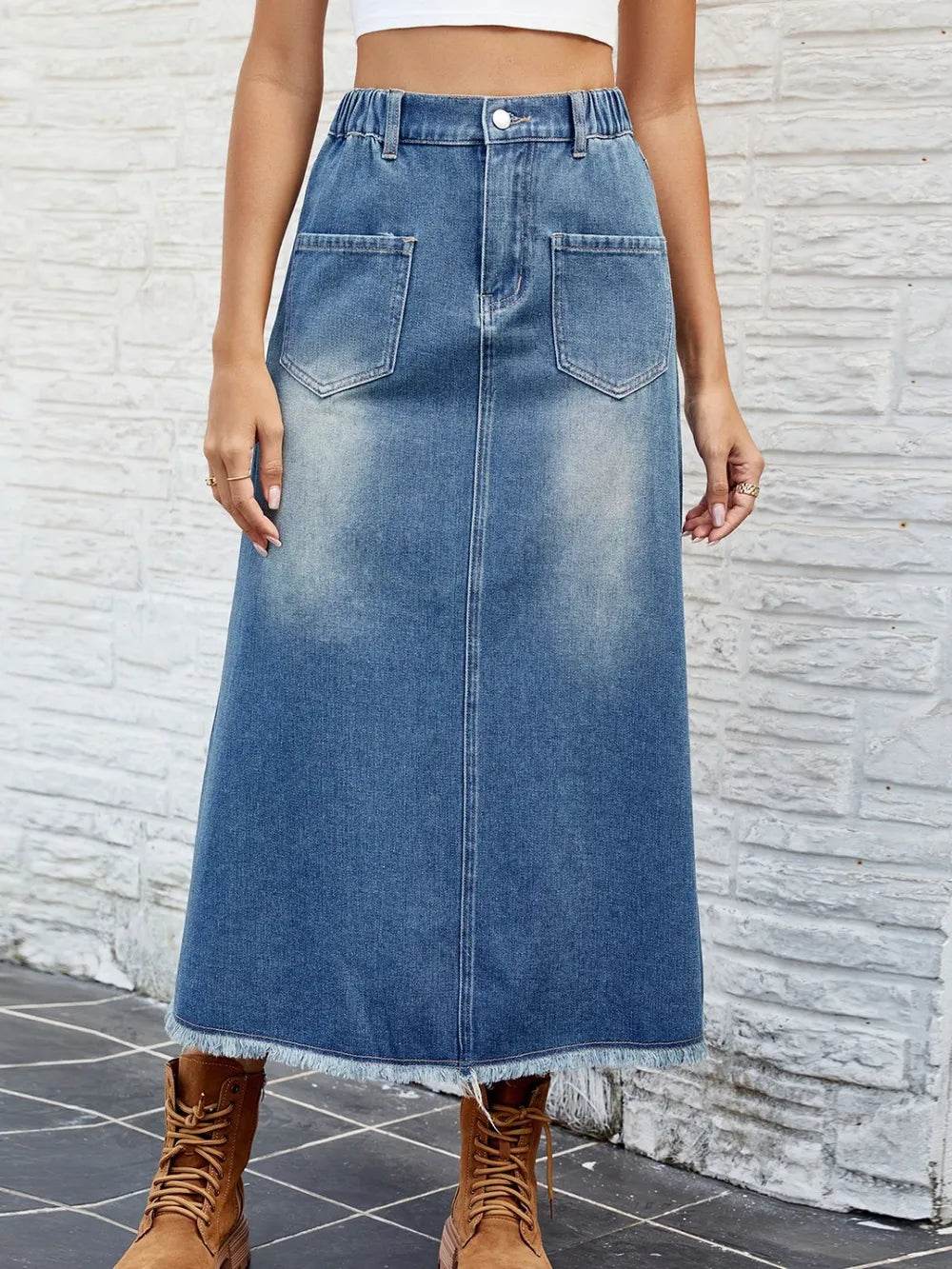 Raw Hem Buttoned Denim Skirt with Pockets Dusty Blue Trendsi a61a26a9-7f12-4663-be1c-5852aea19722-Max