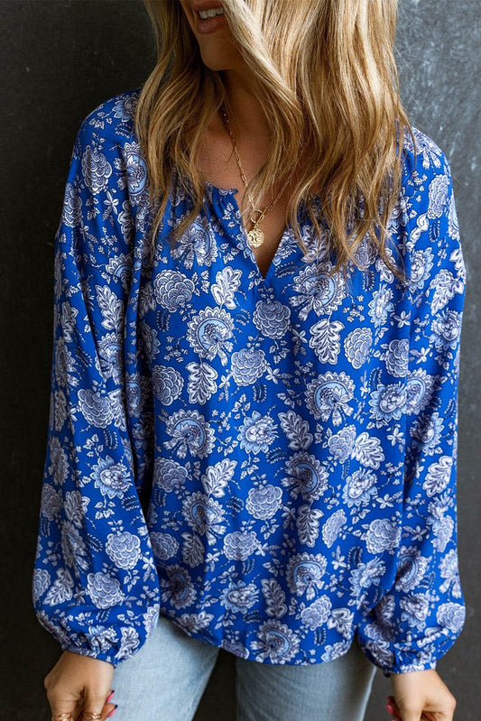 Floral Notched Neck Balloon Sleeve Blouse Floral Trendsi a624e142f1bb41dbbf9fa05dcbabefb5-Max