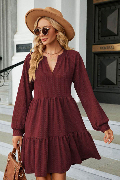 Notched Neck Long Sleeve Mini Dress Trendsi a632623992024945bbd5bacb28a228a1-Max
