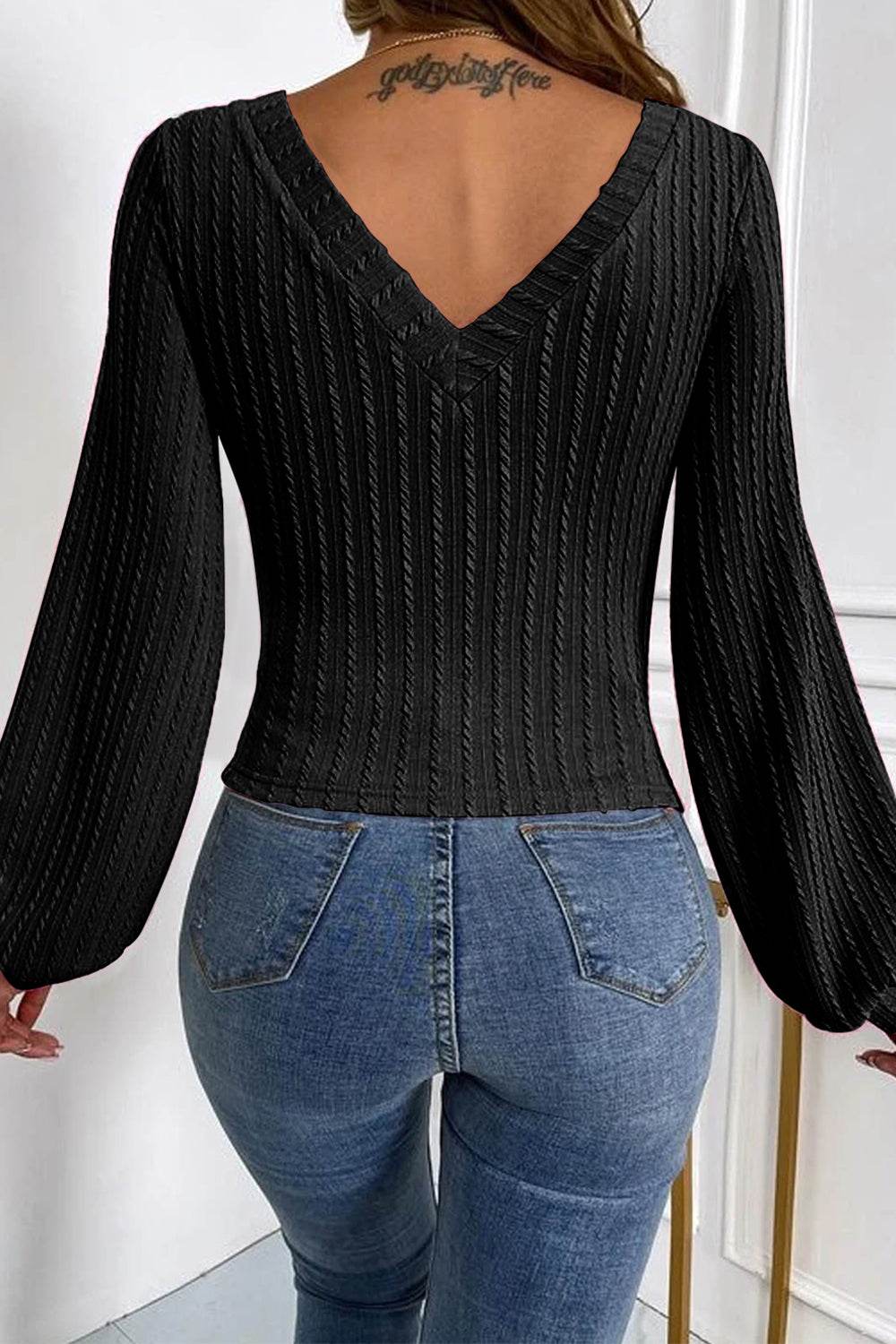 V-Neck Long Sleeve Knit Top Trendsi a6337fff477e49f3bf8b87a56d94eede-Max