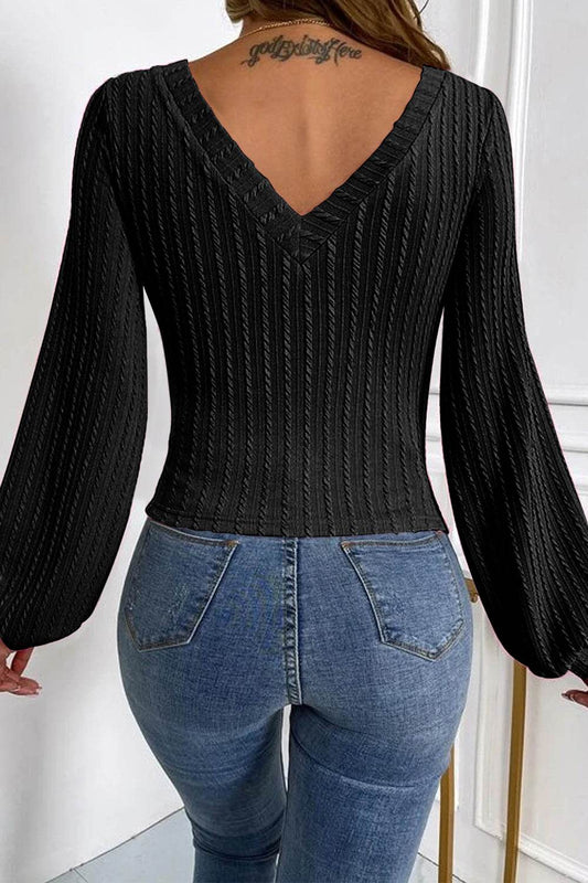V-Neck Long Sleeve Knit Top Trendsi a6337fff477e49f3bf8b87a56d94eede-Max
