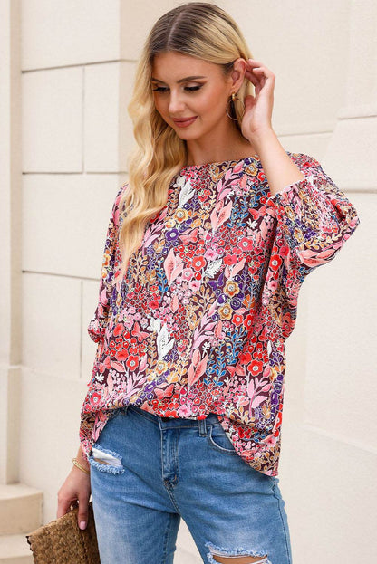 Floral Round Neck Three-Quarter Sleeve Top Trendsi a634e329823349b29179d4d6602e4010-Max