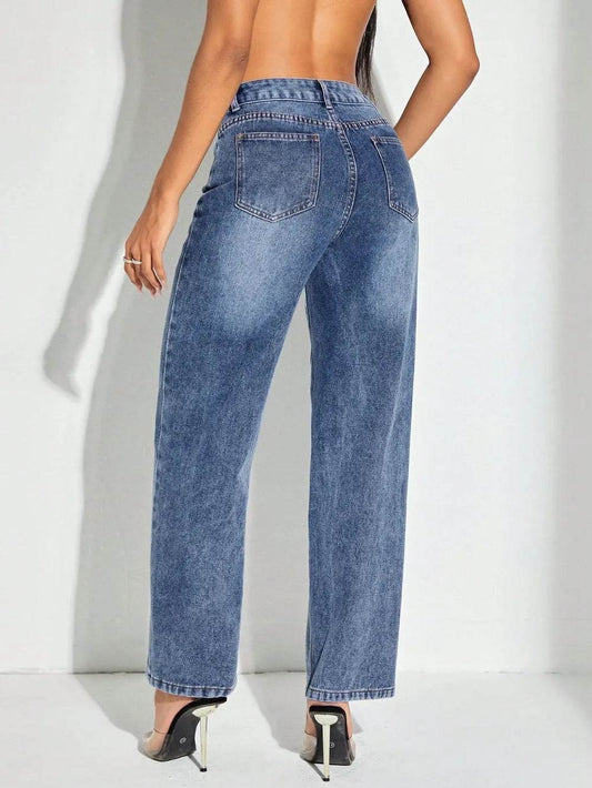 Contrast Patchwork Straight Jeans with Pockets Trendsi a6504c19-83ff-4c87-b16d-6945df6e8829-Max