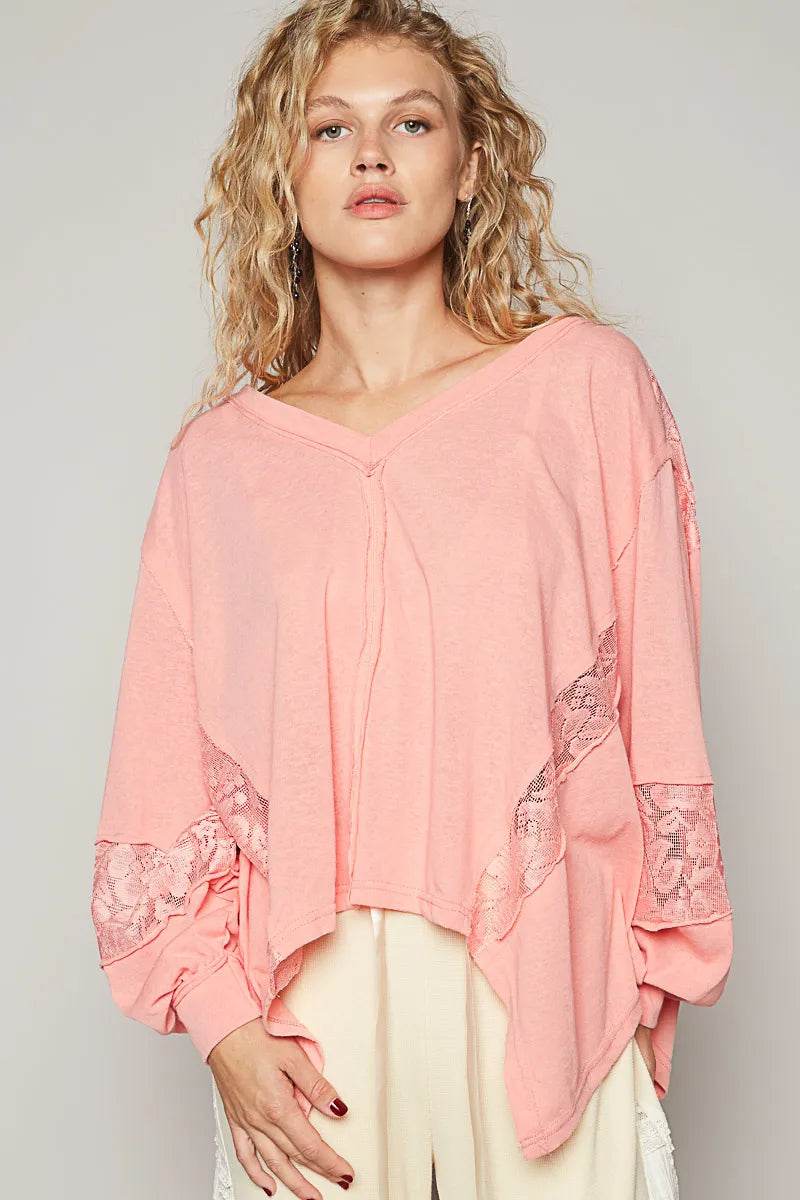 POL V-Neck Long Sleeve T-Shirt with Lace Detail Trendsi a6606548-890d-47a3-9a6a-5add0e053f18-Max-Origin