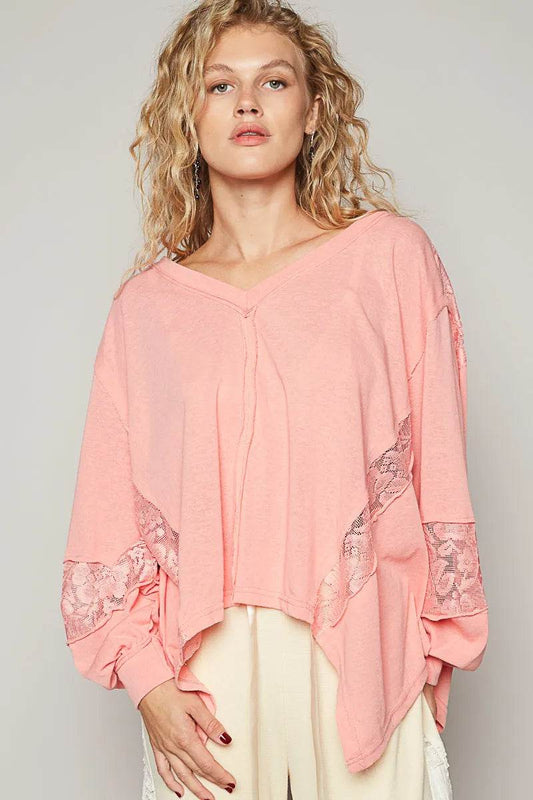 POL V-Neck Long Sleeve T-Shirt with Lace Detail Trendsi a6606548-890d-47a3-9a6a-5add0e053f18-Max-Origin