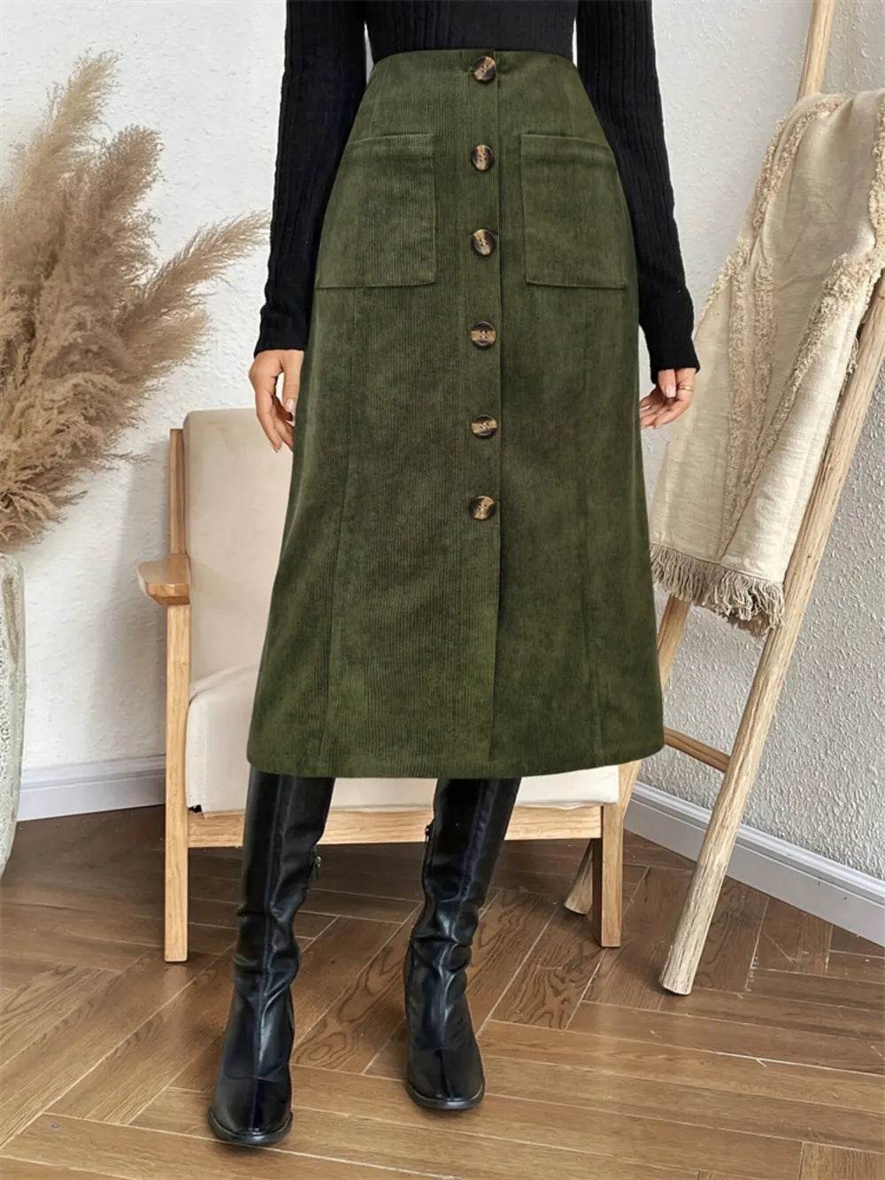 Pocketed Back Elastic Waist Skirt Army Green Trendsi a6613207-79e9-4c79-982e-3aa6ef95c567-Max